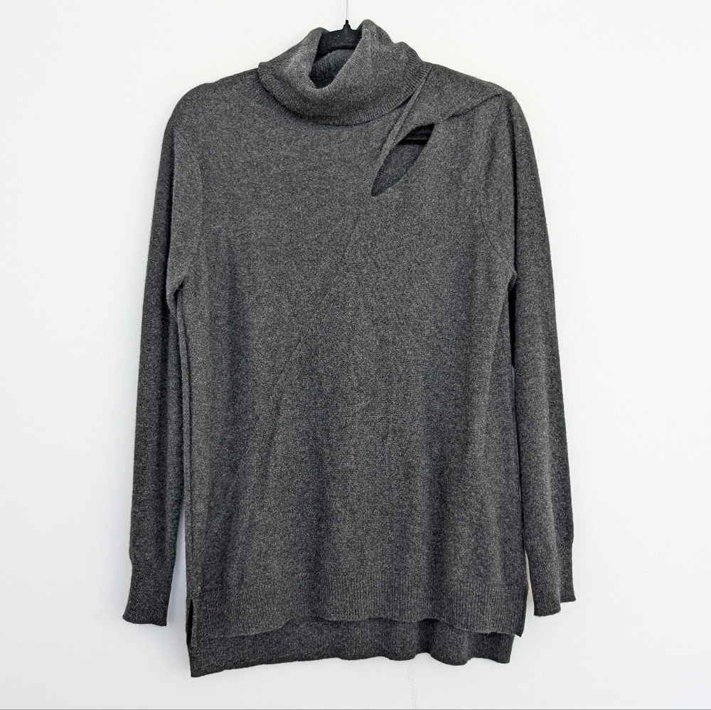 Lusso Cashmere Twist Design Turtleneck Long Sleeve Sweater Sz L Gray
